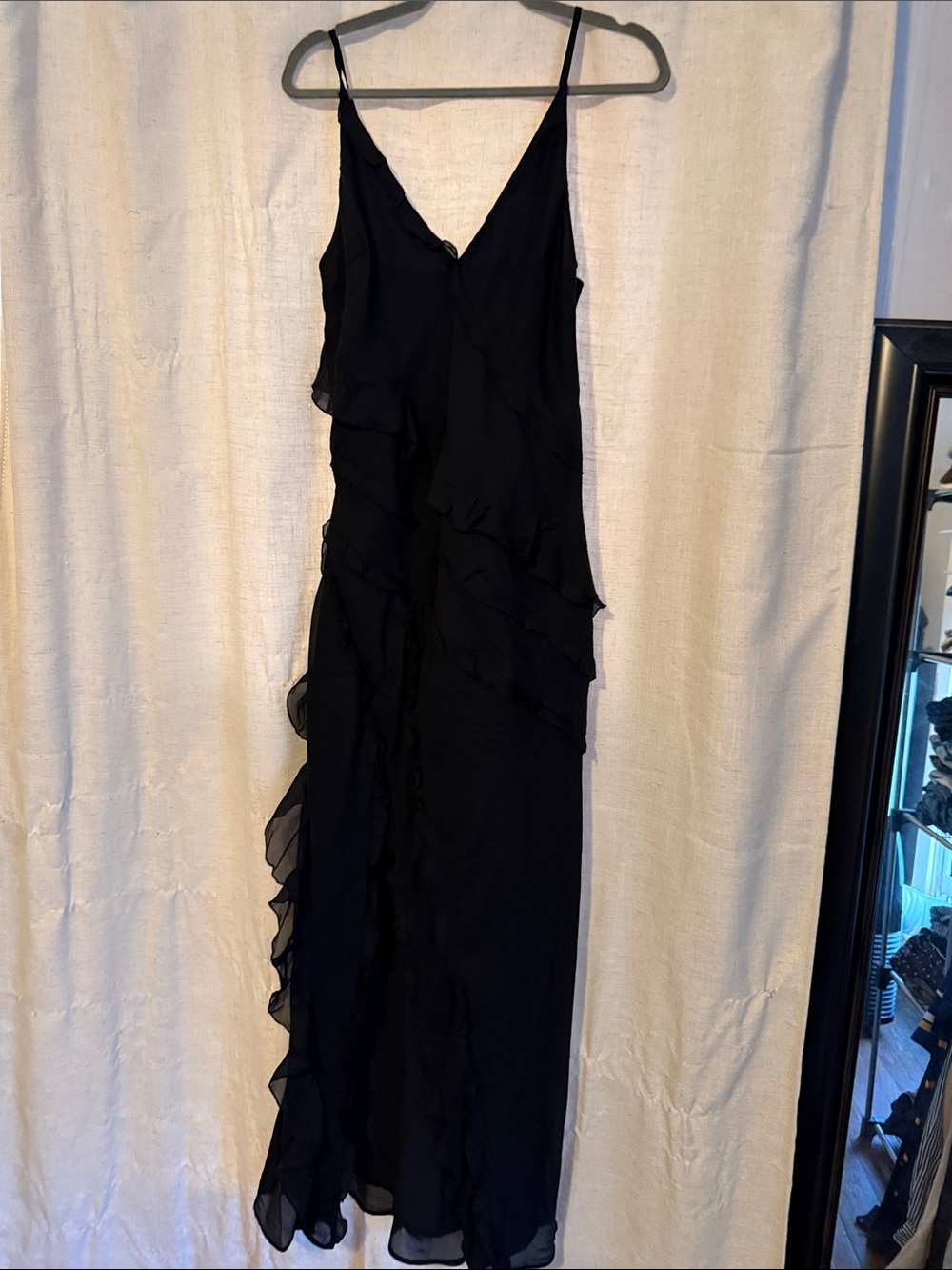 Abercrombie & Fitch Black Ruffle-Trim Maxi Slip Dress